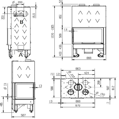 Insert Bois La Nordica Monoblocco 800 Angolo DX 10 KW Chemineeo