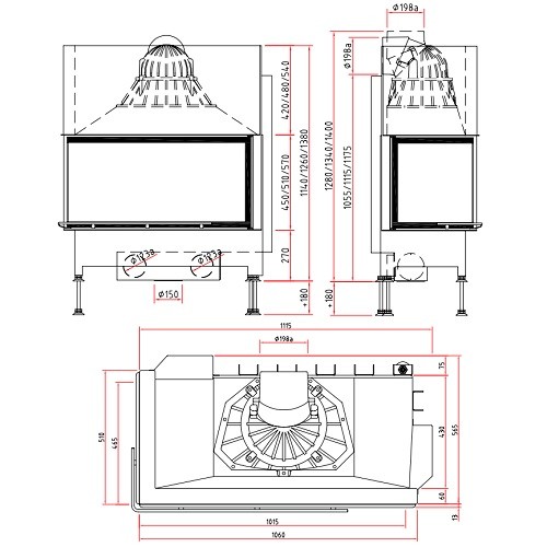 Aperçu: Insert bois SCHMID Ekko L 100(45) h – 9kW avec vitre en angle