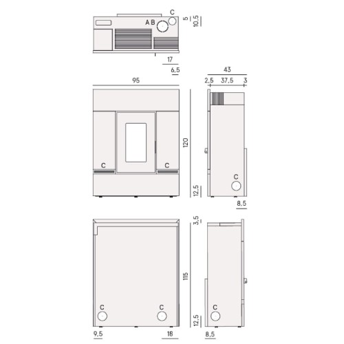 Aperçu: Poêle à granulés Cadel Mithos Plus 14 Up-Twin 14 kW