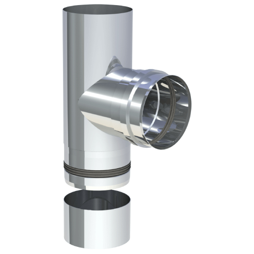 Conduit poêle à granule - Té de raccordement avec cuvette à condensat récoupable - 90° - non peint - Tecnovis TEC-Pellet