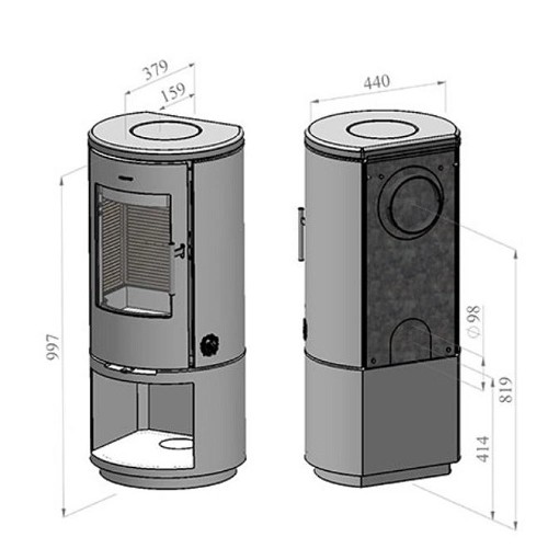 Aperçu: Poêle à bois Morsoe 7343 | 4,3 kW avec un compartiment pour ranger le bois