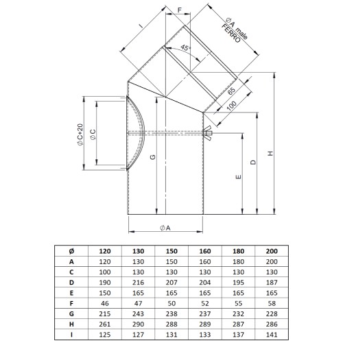 Aperçu: Conduit poêle à bois - Coude fixe 45° avec trappe d’entretien - gris - Tecnovis TEC-Stahl