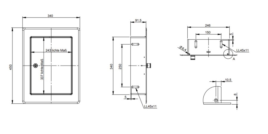 Aperçu: Porte de chargement 340 x 450 mm avec verrou inox - Système Chute à linge