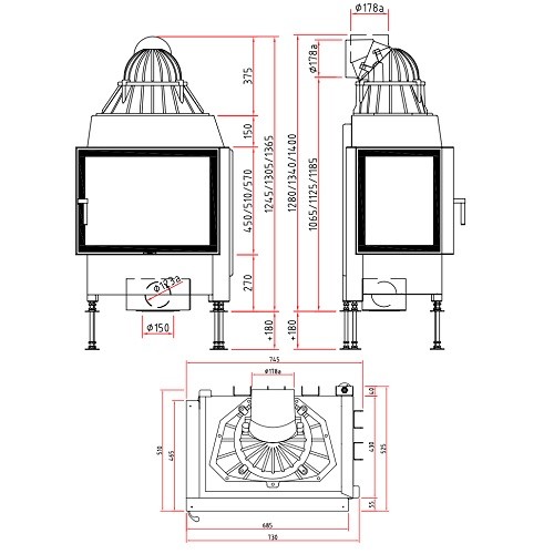 Aperçu: Insert bois SCHMID Ekko L 67(45) s porte pivotante 9 kW avec pont