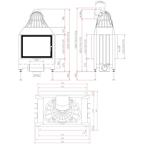 Aperçu: Insert bois SCHMID Lina TV 67 s/s 9 kW traversée - tunnel porte pivotante/porte pivotante