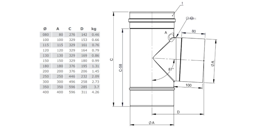 Aperçu: Té de raccordement 87° - simple paroi - Tecnovis TEC-EW-CLASSIC