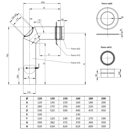 Aperçu: Kit de raccordement poêle à bois, sortie au-dessus - Tecnovis TEC-Stahl