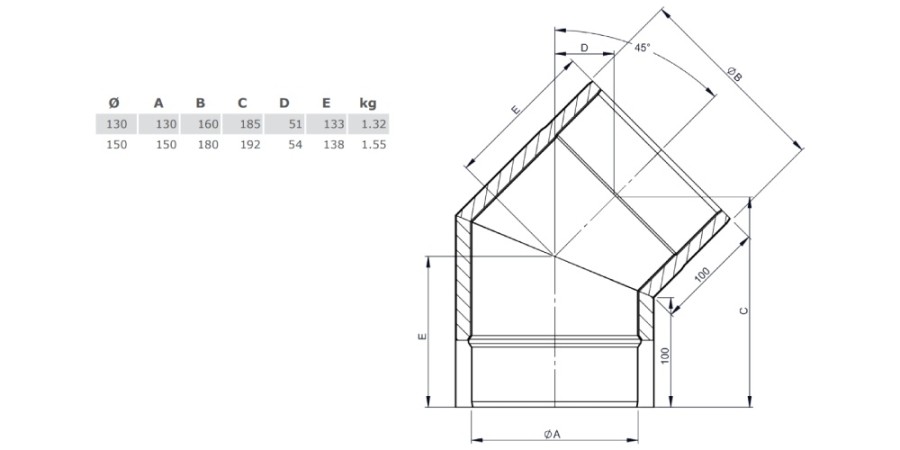 Aperçu: Coude fixe 45° - double paroi- noir - Tecnovis TEC-Protect