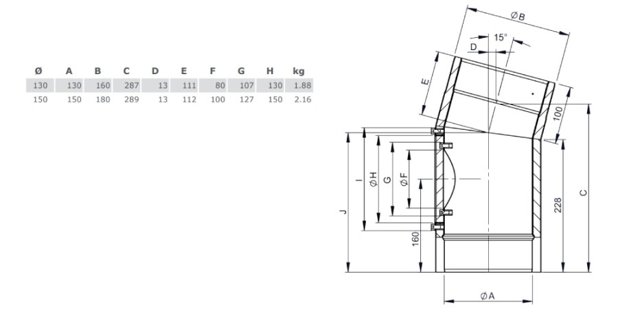 Aperçu: Coude fixe 15° - double paroi - avec trappe d’entretien - noir - Tecnovis TEC-Protect