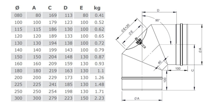 Aperçu: Coude 90° inox avec trappe d’entretien - simple paroi - TEC-EW-SILVER