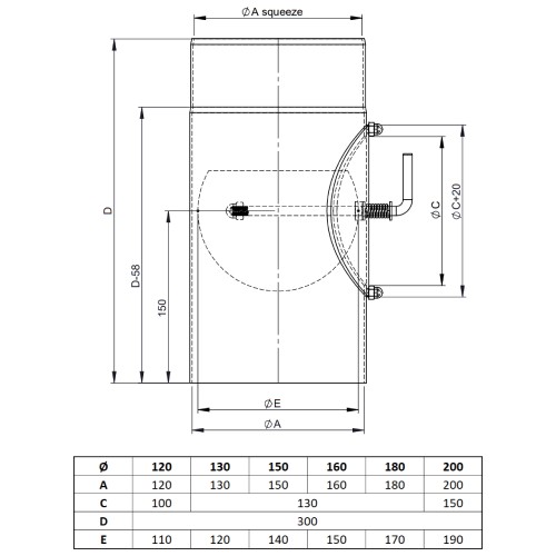 Aperçu: Conduit poêle à bois - Elément droit 300 mm avec clapet papillon et trappe d’entretien - noir - Tecnovis TEC-Stahl