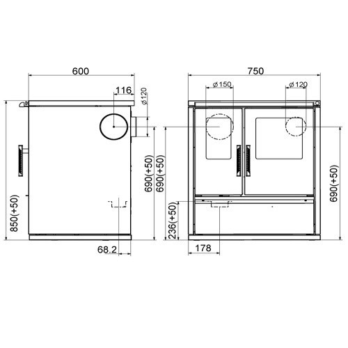 Aperçu: Cuisinière à bois Wamsler W1-75 | 8 kW