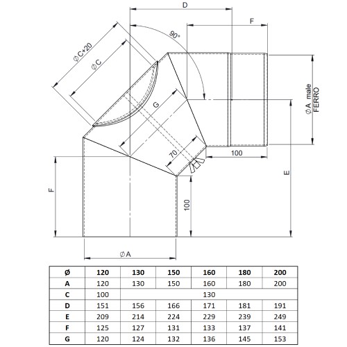 Aperçu: Conduit poêle à bois - Coude fixe 90° avec trappe d’entretien - gris - Tecnovis TEC-Stahl