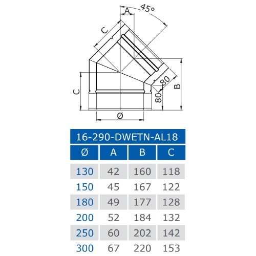 Aperçu: Coude 45° (P1) - double paroi - Jeremias DW-BLACK