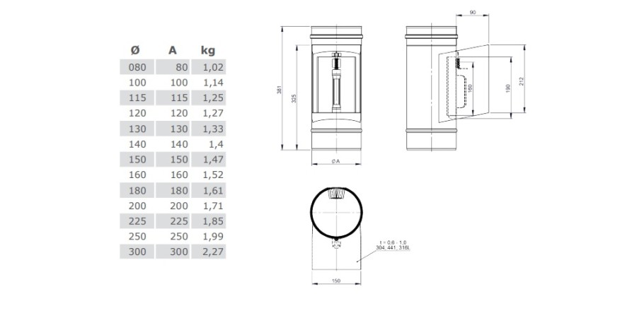 Aperçu: Element d'inspection avec coffre - 210x140 - conduit simple paroi - TEC-EW-SILVER