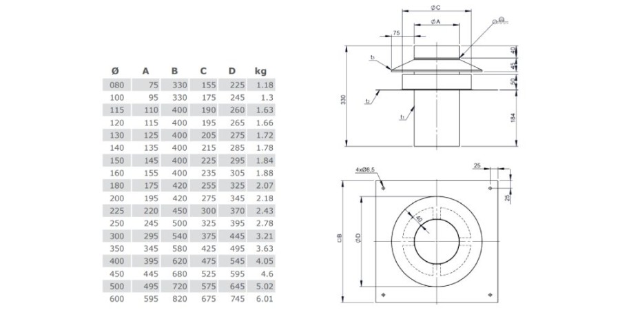 Aperçu: Terminal universel avec ventilation arriere - simple paroi - Tecnovis TEC-EW-CLASSIC