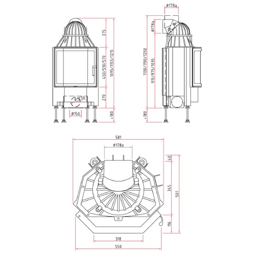 Aperçu: Insert bois SCHMID Pano 55 s porte pivotante 7 kW