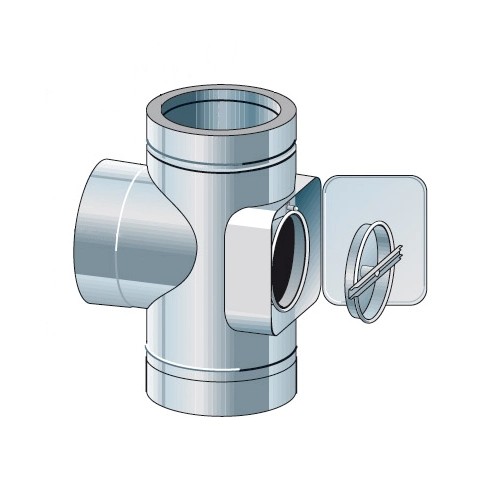 Pièce combinée raccord de combustion 90° avec nettoyage - double paroi - Raab DW-FU