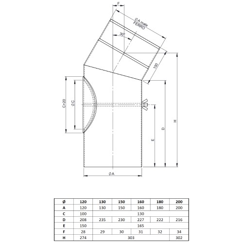 Aperçu: Conduit poêle à bois - Coude fixe 30° avec trappe d’entretien - noir - Tecnovis TEC-Stahl