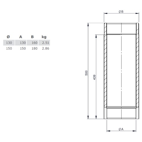 Aperçu: Elément droit 500 mm gris - Conduit poêle à bois - double paroi - Tecnovis TEC-Protect