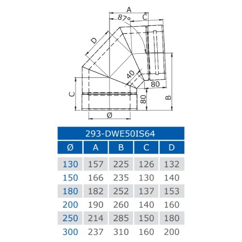 Aperçu: Coude 87° - double paroi - Jeremias DW-BLACK 50