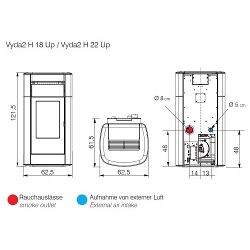 Aperçu: Poêle à granulés Edilkamin Vyda2 H 18 Up 19,2 kW Hydro