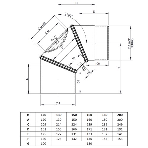 Aperçu: Conduit poêle à bois - Coude mobile 0-90° avec trappe d’entretien - gris - Tecnovis TEC-Stahl