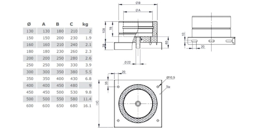 Aperçu: Plaque de base avec écoulement des condensats (en bas)- double paroi - TEC-DW-STANDARD