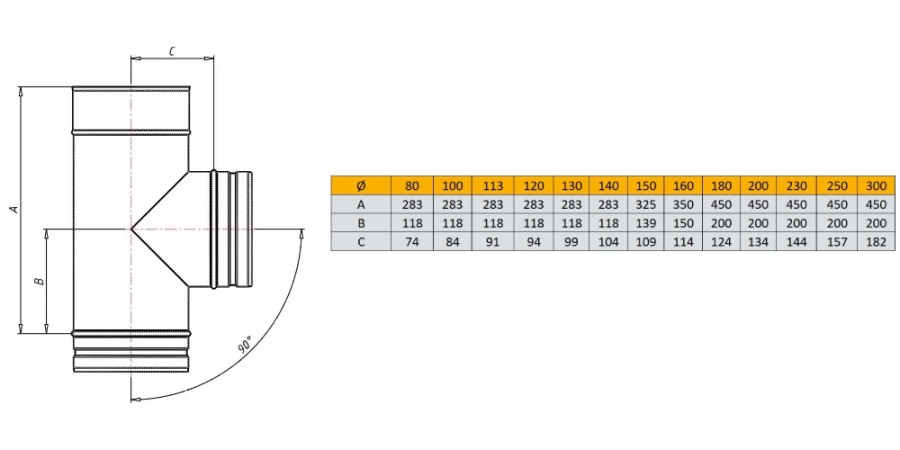 Aperçu: Raccordement conduit de fumée 90° avec douille - simple paroi - Schiedel PRIMA PLUS