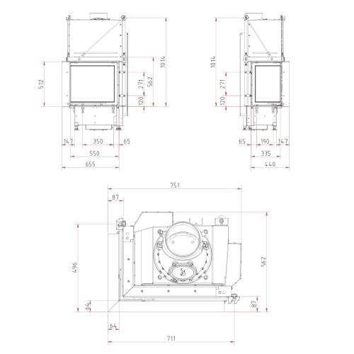 Aperçu: Insert bois SCHMID Ekko L 55(34) h – 5 kW avec vitre angulaire