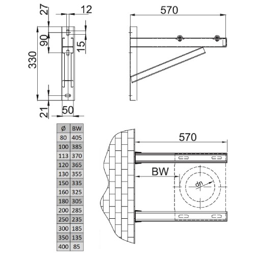 Aperçu: Console murale 570 mm - double paroi - Reuter Systèmes DW