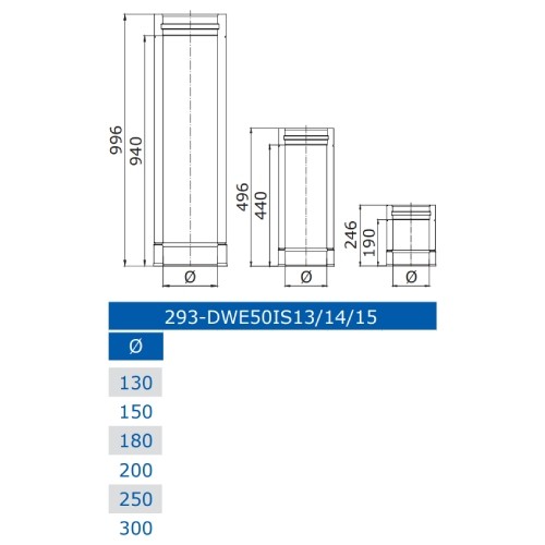 Aperçu: Élément droit 1000 mm - double paroi - Jeremias DW-BLACK 50