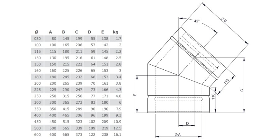 Aperçu: Coude fixe 42°- double paroi - TEC-DW-Classic