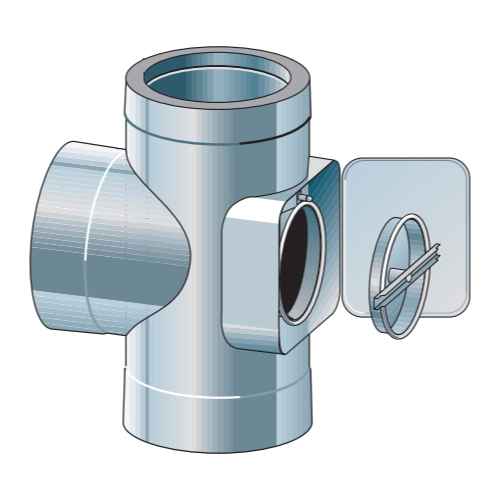 Pièce combinée raccord de combustion 90° avec nettoyage - double paroi - Raab DW-Alkon