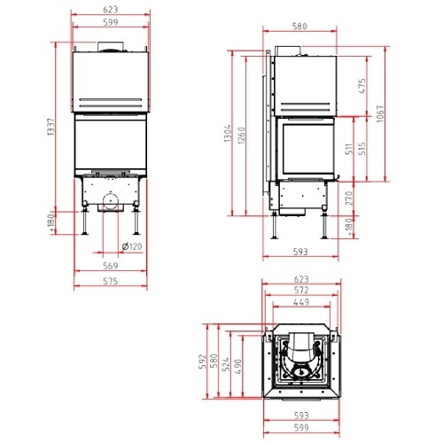 Aperçu: Insert bois SCHMID Ekko U55(45) h 9 kW porte coulissante