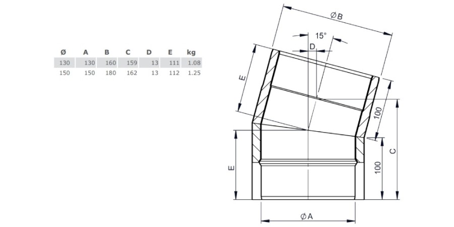 Aperçu: Coude fixe 15° - double paroi - noir - Tecnovis TEC-Protect