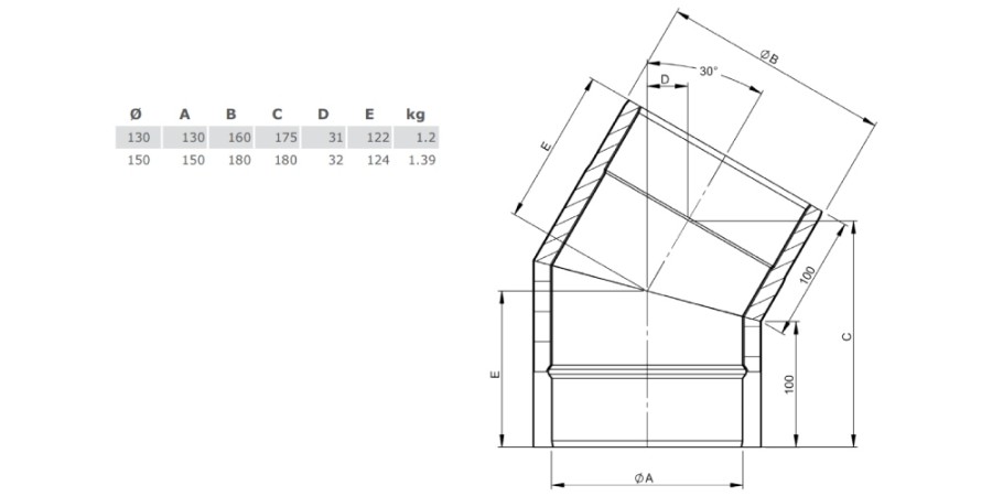 Aperçu: Coude fixe 30° - double paroi - noir - Tecnovis TEC-Protect