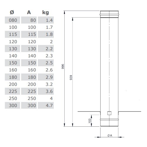 Aperçu: Elément droit 1000mm avec pattes de fixation - simple paroi - TEC-EW-SILVER