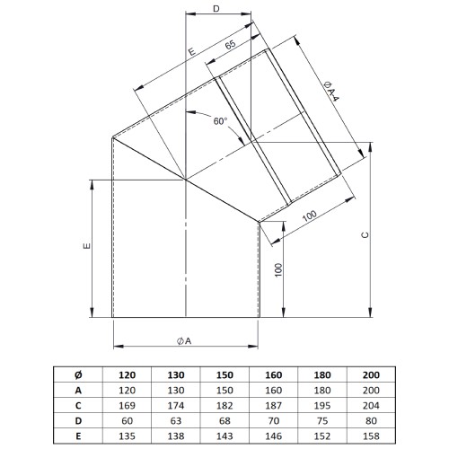 Aperçu: Conduit poêle à bois - Coude fixe 60° - noir - Tecnovis TEC-Stahl