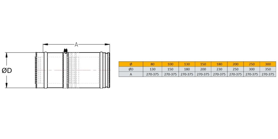 Aperçu: Élément ajustable 270 - 375 mm - double paroi - Schiedel ICS