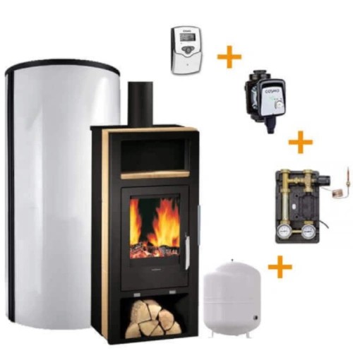 Poêle à bois Oranier Belt Aqua Panorama Ensemble complet 10 kW Hydro