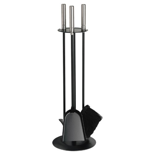 Serviteur de cheminée socle rond, epoxy noir,3 accessoires - Lienbacher