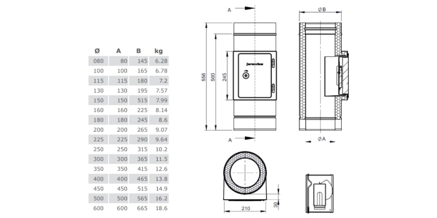 Aperçu: Elément de nettoyage avec trappe rectangulaire - double paroi - TEC-DW-Classic